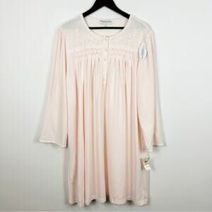 Miss Elaine Plus Size Brushed Honeycomb Pointelle Knit Nightgown Peach Size 2X